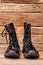 Pair black combat army boots.