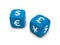 Pair of blue dice with currency sign