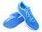 Pair of blue sport shoes on white background