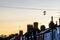 Pair of boots hanging on power lines in English Town