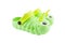 Pair of bright green children`s clogs isolated on the white
