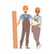 Pair of builders in gray overalls. Vector illustration.