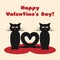 A pair of cats with their tails in the form of heart. Text Happy Valentine`s Day!