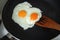 Pair of chicken eggs being fried in a fry pan