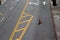 Pair of classic brown shoes hanging on a trolley wire in San Francisco