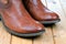 Pair of classic leather brown cowboy boots