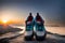 A pair of climbing shoes perfectly positioned on a rocky ledge, ready to provide precision and grip