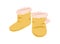 Pair of closed winter slipper boots with fur line and pompoms isolated on white background. Cozy fluffy home shoes