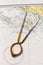 Pair of compasses for navigation on a sea map