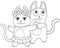 A pair of cute dancing cats - vector linear picture for coloring. Funny cat and his girlfriend are dancing. On the cat there are b