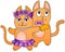 A pair of cute dancing red cats - vector full color picture. Funny cat and his girlfriend are dancing in pairs. There are beads on