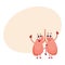 Pair of cute and funny, smiling human lung characters