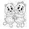 Pair cute in love hugging bears in romantic sweaters. Vector illustration in doodle style. Funny cute animal characters. Outline