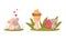 Pair of Cute Mice Carrying Cupcake and Embracing Each Other Vector Set