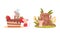Pair of Cute Mice Decorating Cake with Strawberry and Sitting Near Stump House Vector Set