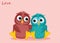 A pair of cute owls in love. Vector. Greeting card or invitation