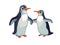 Pair of cute penguins hold on by wings. A symbol of love, family and loyalty. Arctic birds, vector sketch on white