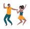 Pair of dancers. Cheerful man and woman dancing together. Young people at party or festival. Happy couple celebrate