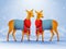 Pair of Deer character wearing woolen clothes with paper cut xmas tree.