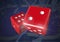 Pair of dice over blue casino table background
