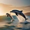 A pair of dolphins leaping in perfect synchronization through sparkling waves5