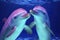 A pair of dolphins in neon colors. Generative AI