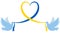 A pair of doves, as a symbol of peace and happiness, holds a heart-shaped ribbon in the color of the ribbon of the Ukrainian flag.
