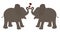 Pair of elephant calf baby facing cartoon vector illustration with red hearts against white background