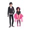Pair of emo kids. Young man and woman dressed in black clothes. Stylish couple or emocore fans. Cute male and female