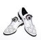 Pair of fashionable comfortable oxfords shoes. Female footwear concept. Footwear for women on flat sole with perforation