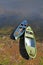 Pair of fishing boats near lake with vertical composition