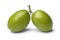 Pair of fresh raw green olives close up on white background