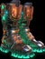 Pair of futuristic cyberpank boots on a black background. Generative AI image.