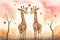 Pair of Giraffes Exchanging Loving Glances Amidst a Romantic Sunset Background