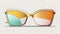 a pair of glasses with a multicolored lens on a white background.