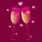 Pair of glasses with wine or champagne with hearts valentine\\\'s day