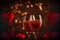 Pair of glasses with wine or champagne with hearts valentine's day, birthday. Generative AI