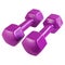 Pair of glossy lilac dumbbells for fitness, on a white background