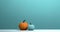 A Pair of Glowing Orange Pumpkins in Front of a Serene Turquoise Backdrop AI generated