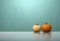 A Pair of Glowing Orange Pumpkins in Front of a Serene Turquoise Backdrop AI generated