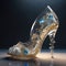 A pair of gorgeous clear crystal high heels, The heel is transparent gold.,Has delicate carved textures,The shoes are decorated