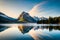 A pair of graceful swans gliding peacefully on the smooth surface of a glassy pond