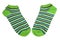 Pair Green, Black, Blue And White Striped Ladies Socks