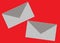 A pair of grey envelopes showing the back cover sleeve bright red backdrop