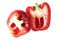 Pair of halves of tasty red fresh raw bulgarian pepper full of vitamins for cooking delicious salad or other food on breakfast