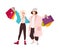 Pair of happy teenage girls carrying shopping bags. Smiling young women holding their purchases. Pair of shopaholics