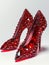 Pair of high heel shoes with red ruby gemstones.