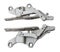 Pair of hinges for attaching the hood or trunk of the car on a white isolated background. Auto parts for catalog and repair of