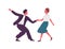 Pair holding hands and dancing lindy hop dance together. Party time in retro rock n roll style. Swing dancers couple in