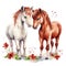 Pair of horses looking at each other on a white background